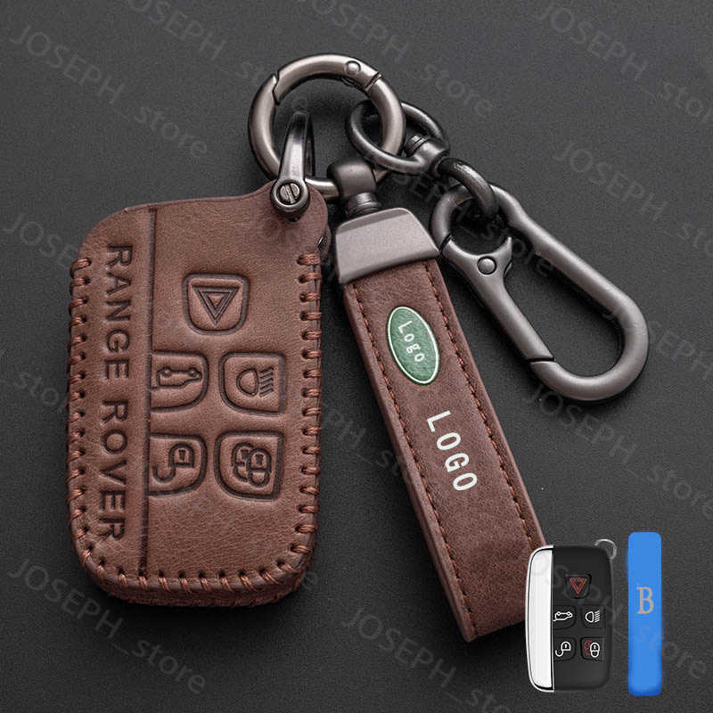 Key Rings Genuine Leathe Car Key Cover For Land Rover Range Sport Evoque Freelander2 For Jaguar XF XJ XJL C-X16 XKR XEL E-PACE Keychain J230413