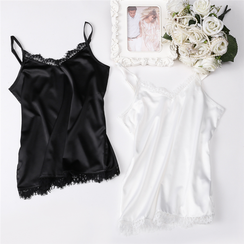 Camisoles Tanks Summer Korean Fashion Silk Women Camis Streetwear Satin Sexy Tops Lace Sleeveless White Female Tank Tops XXXL/4XL White Shirt 230413