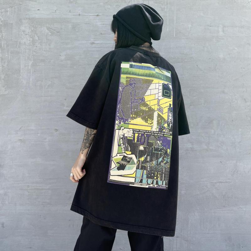Men' T Shirts CAVEMPT C.E T-shirt Man Woman 1:1 Old Printed Top, Black
