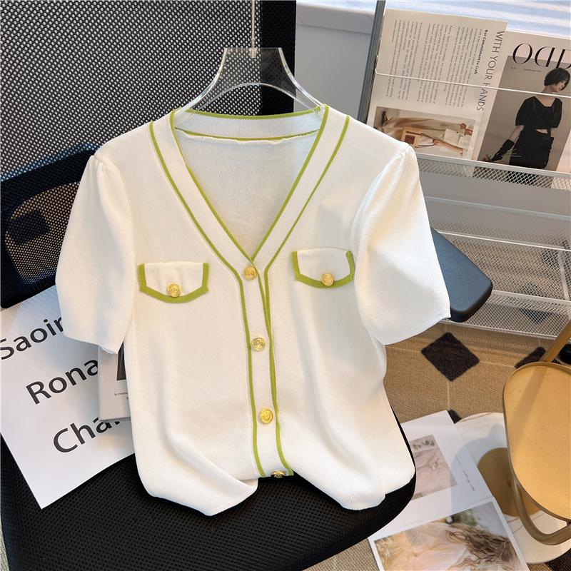 Women's Knits Summer Contrast Color Sweater Women's 2023 V-Neck Versatile French Puff Short Sleeve Knitted Cropped Cardigan Mujer Y2k, Black
Women's Knits Summer Contrast Color Sweater Women's 2023 V-Neck Versatile French Puff Short Sleeve Knitted Cropped Cardigan Mujer Y2k, Black