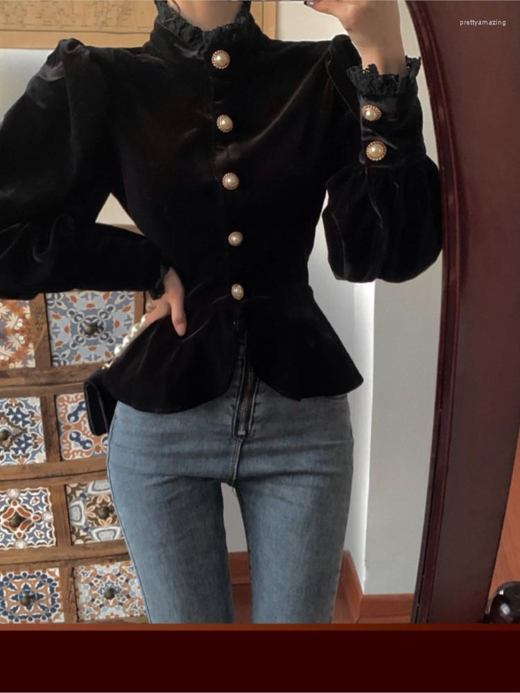 Women's Blouses Temperament Velvet Shirts Vintage Women French Style Chic Stand Collar Ruffles Elegant Tops Ladies Autumn Winter Fashion, Black
Women's Blouses Temperament Velvet Shirts Vintage Women French Style Chic Stand Collar Ruffles Elegant Tops Ladies Autumn Winter Fashion, Black