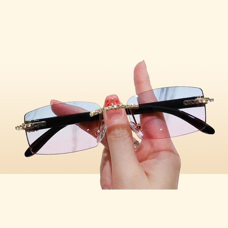 Retro Sunglasses Women Brand Designer Diamond Rimless Sun Glasses Shades Rhinestone Lens Ladies Frameless Eyeglasses