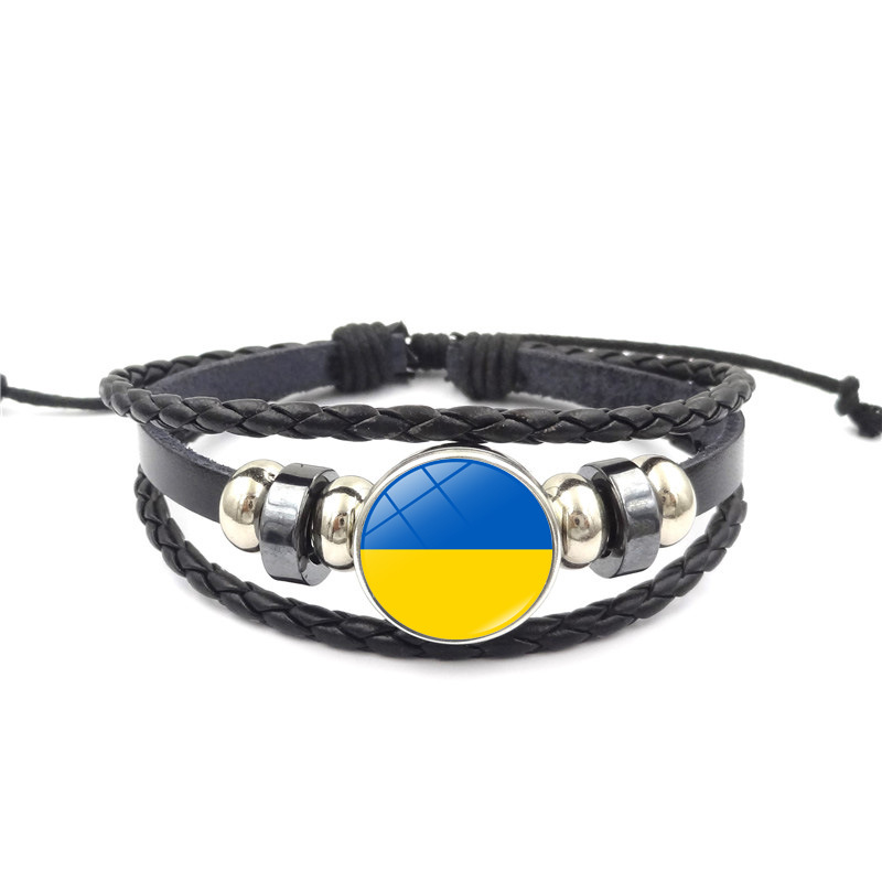 Simple Fashion Multilayer Leather Bracelets For Women Men Ukrainian Flag Charm Bracelet Bangle Proud Patriotism Jewelry