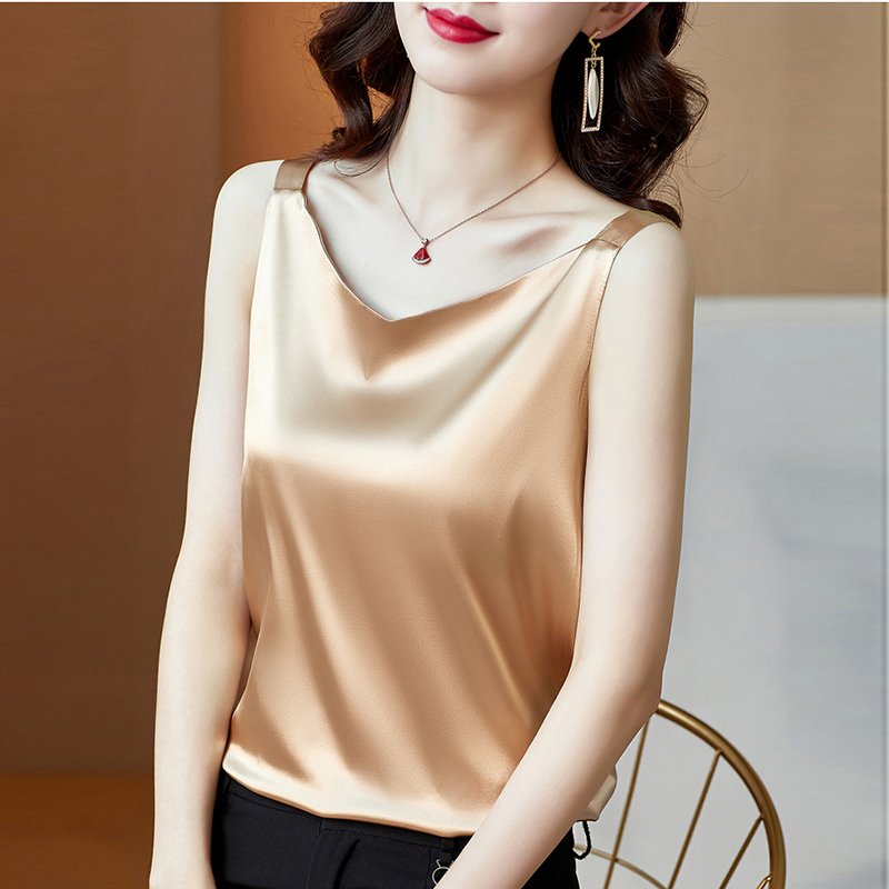 Camisoles Tanks Sleeveless Satin Silk Tank Tops Women'S Summer Camisole Spaghetti Strap Top Women Halter V Neck Basic White Cami 230413