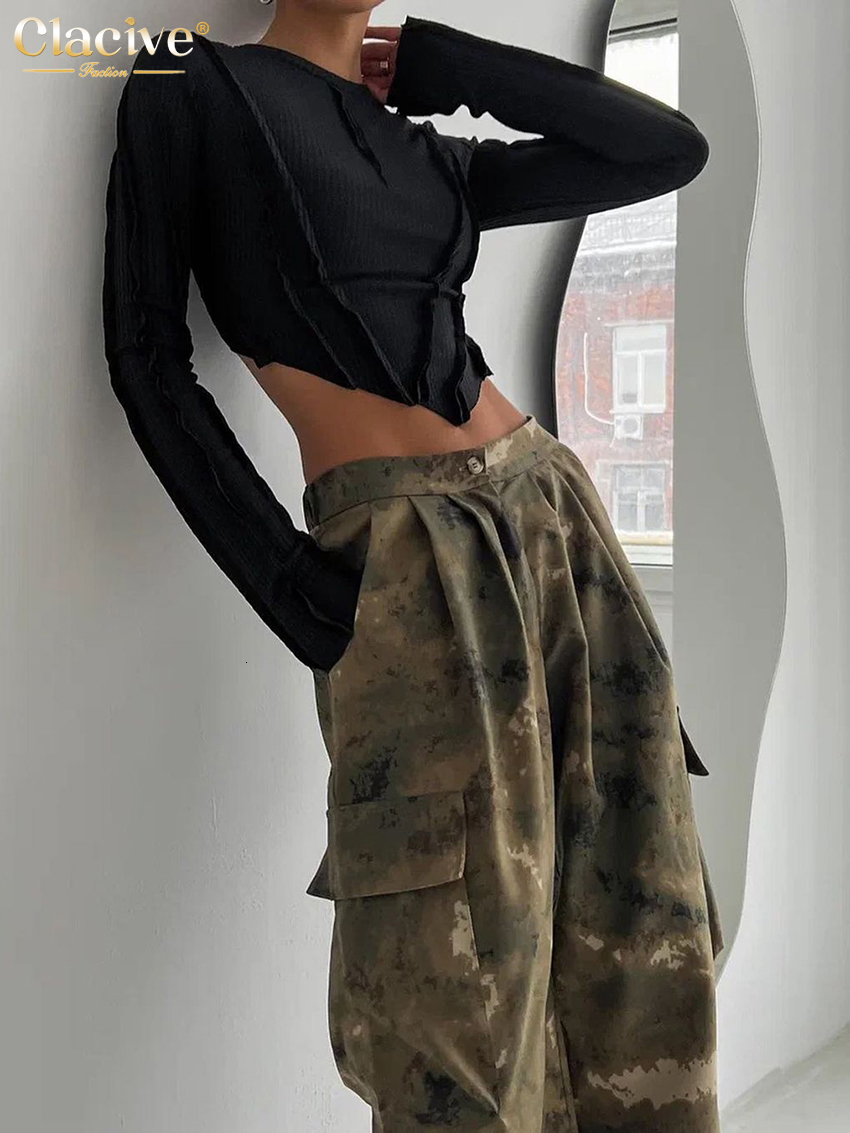 Women's Pants Capris Clacive Vintage Loose Camouflage Print Women'S Pants Fashion Low Waist Cargo Pants Streetwear Pockets Trousers Female C