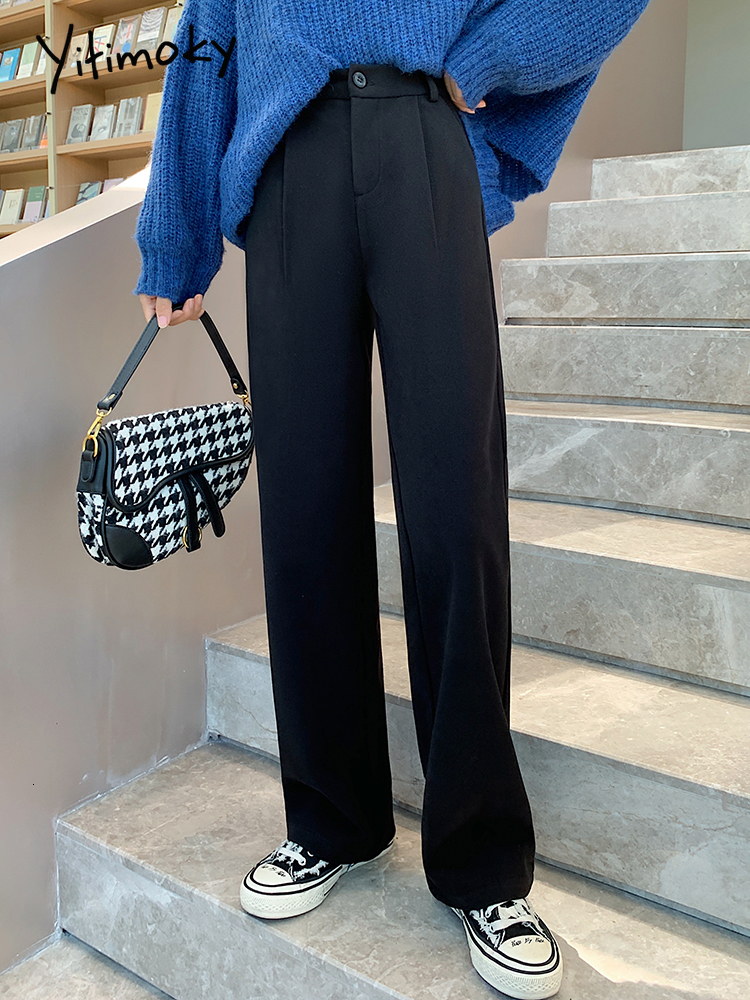 Women's Pants Capris Yitimoky Woolen Pants for Women Office Lady High Waist Clothes Work Black Coffee Full Length Trousers Korean Fashion Bottoms