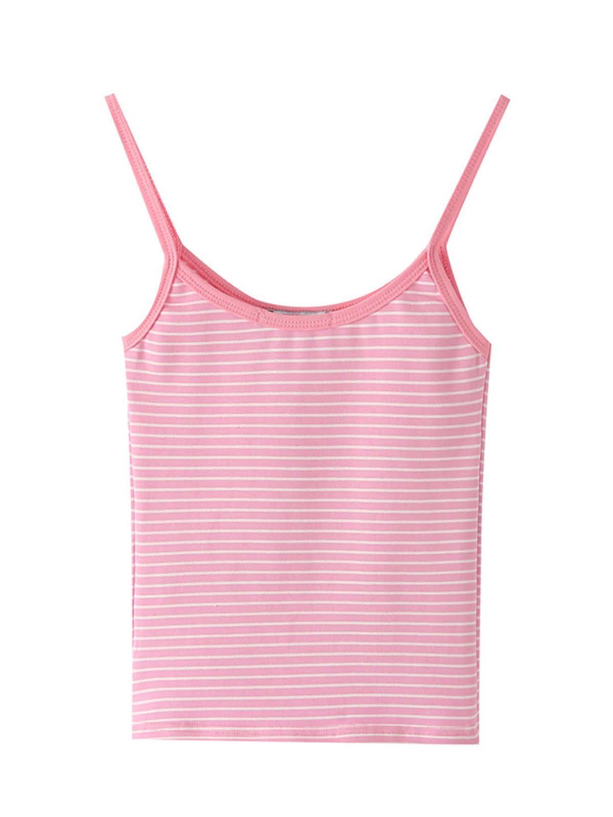Camisoles Tanks PUWD Casual Women Pink Striped Print Soft Cotton Tank Summer Fashion Ladies Vintage Slim Short Tops Female Chic Crop Top 230413