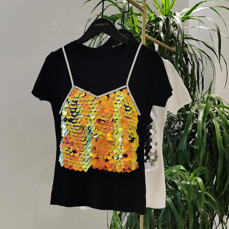 Women's Blouses & Shirts H80&S90 Women Short Sleeve Shirt Sequin Casual O-Neck Tank Tops Female Fake Streetwear Pullover Blouse Vest Camis, Black
Women's Blouses & Shirts H80&S90 Women Short Sleeve Shirt Sequin Casual O-Neck Tank Tops Female Fake Streetwear Pullover Blouse Vest Camis, Black