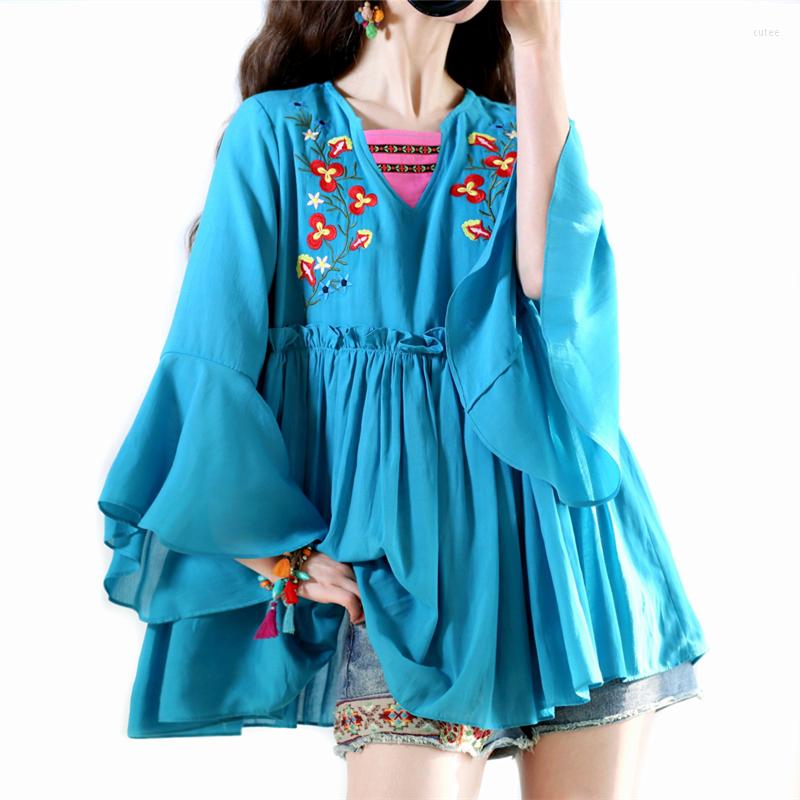 Women's Blouses Bohemian Women Hippie Boho Ethnic Style Floral Embroidery V-neck Flare Sleeve Loose Chiffon Shirt Female Tops Blusas De, Lake blue
Women's Blouses Bohemian Women Hippie Boho Ethnic Style Floral Embroidery V-neck Flare Sleeve Loose Chiffon Shirt Female Tops Blusas De, Lake blue