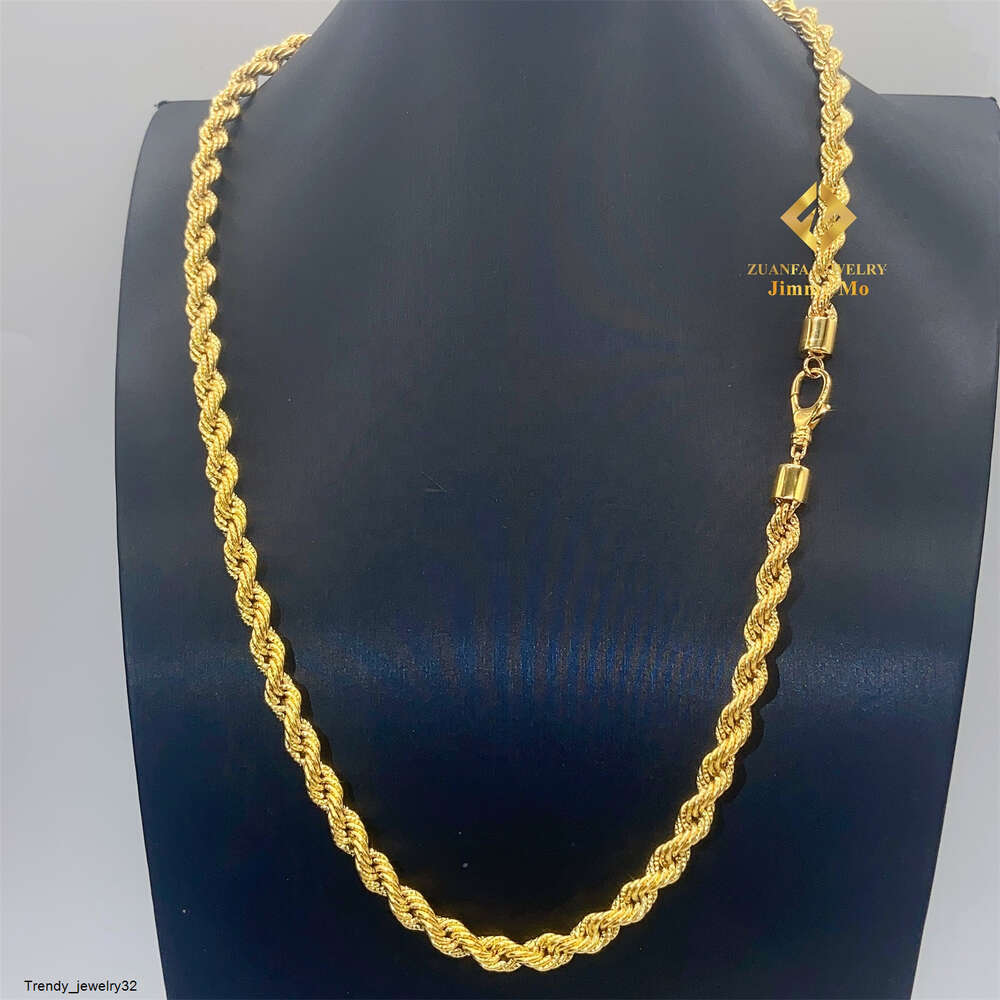 Pendant Necklaces New Trendy 6mm Au750 real gold Solid Yellow Gold iced Out Hip Hop Jewelry Man Rope Plain Chain