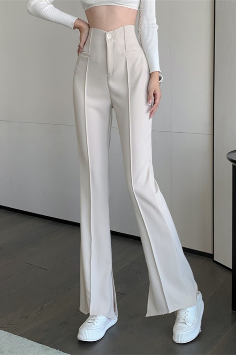 Women's Pants Capris High Waist Thin Split Wide Leg Pants Women's Spring And Summer Solid Black White Loose Suit Straight Horn Casual Pants 