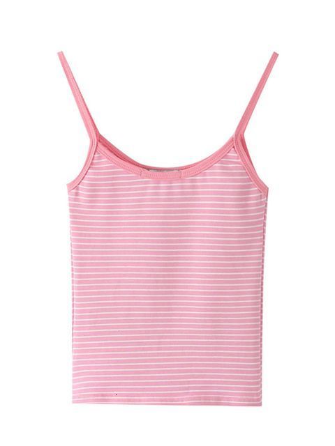 Camisoles Tanks PUWD Casual Women Pink Striped Print Soft Cotton Tank Summer Fashion Ladies Vintage Slim Short Tops Female Chic Crop Top 230413