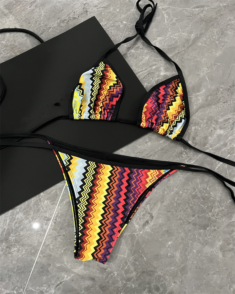 Women Bikini Set of Letter Printing With Pads Womens StripeHoliday Swimsuit Sexy Swimming Beach Surfing Swimwear