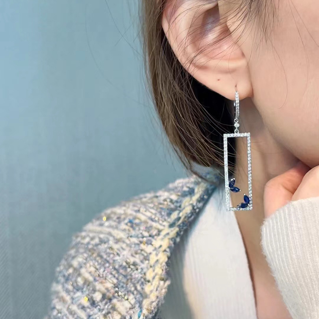 Long Square Dangle Earring AAAAAA Zircon 925 sterling silver Stud Party Wedding Drop Earrings for Women Bridal Promise Jewelry Gift