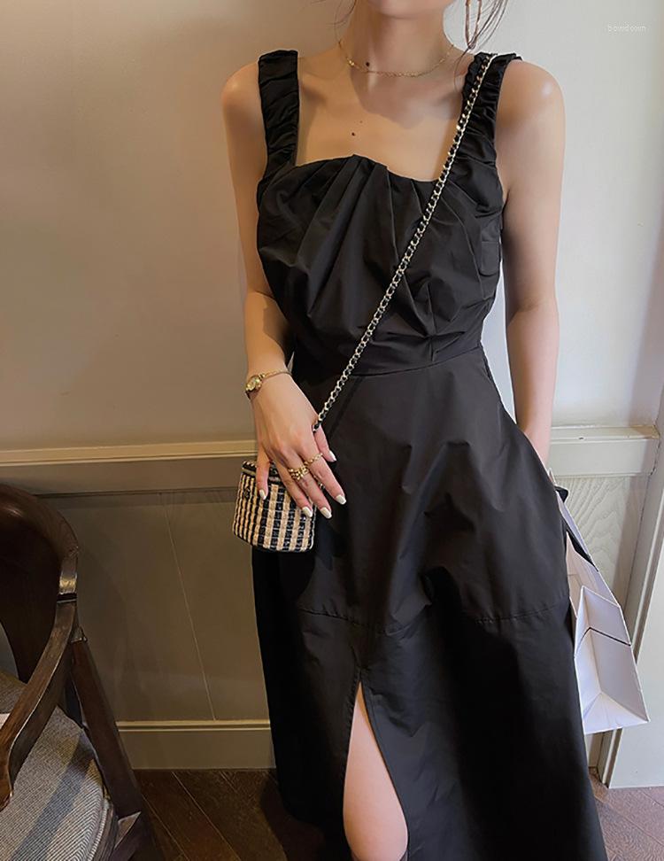 Casual Dresses Women Sling Dress Solid Color Summer 2023 Slit Simple Female Irregular Vintage Robes, Black
Casual Dresses Women Sling Dress Solid Color Summer 2023 Slit Simple Female Irregular Vintage Robes, Black