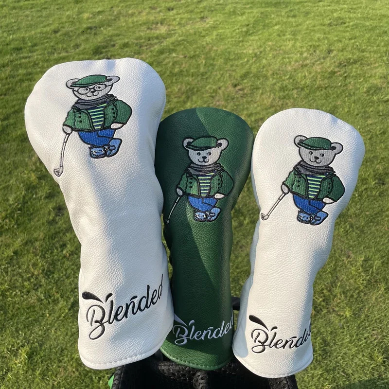 Other Golf Products 3 Colors Bear PU Leather Golf Club Headcover Set Golf 460CC Driver FW Fariway Wood Hybird Cover And Iron Cover Putter 231113