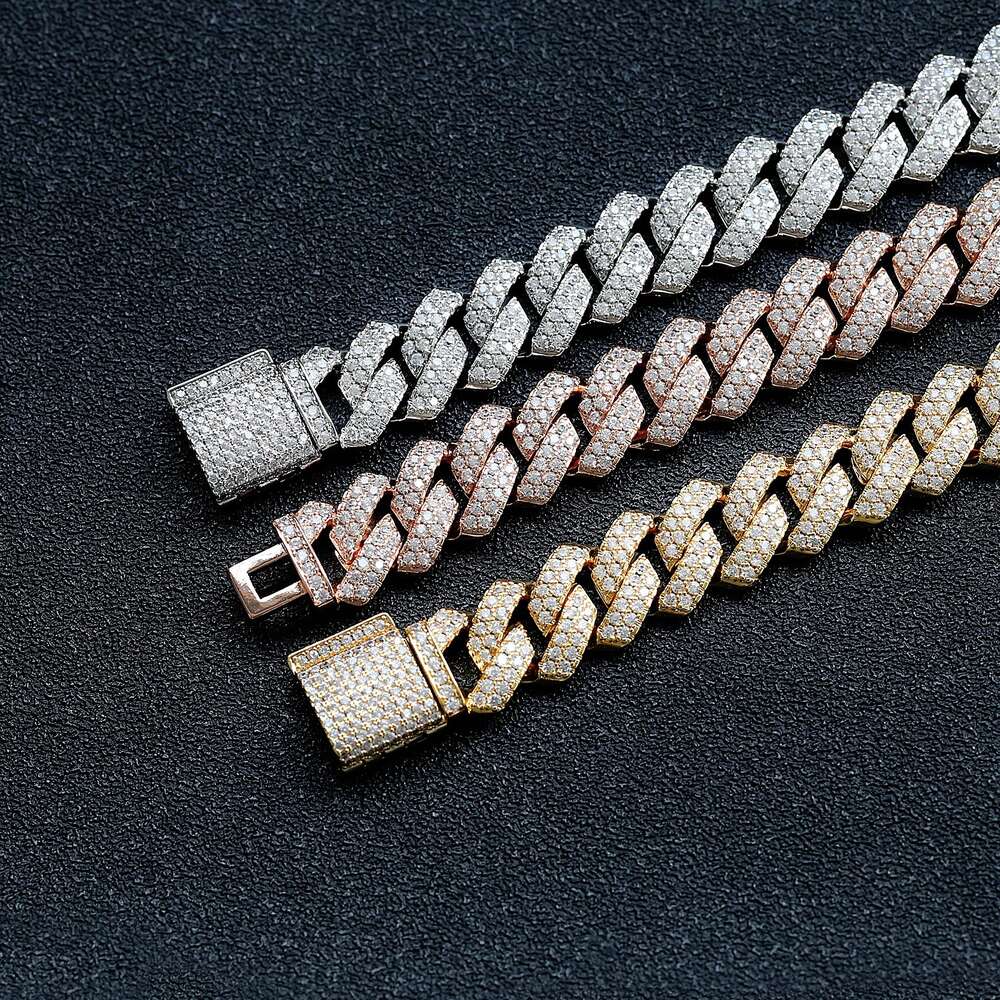 necklace moissanite chain Necklace 14k 18k Gold Plated Cz Iced Out Diamond Hip Hop Jewelry Cuban Chain Link Cuban Necklace Cadena Cubana Men Cuban Lin