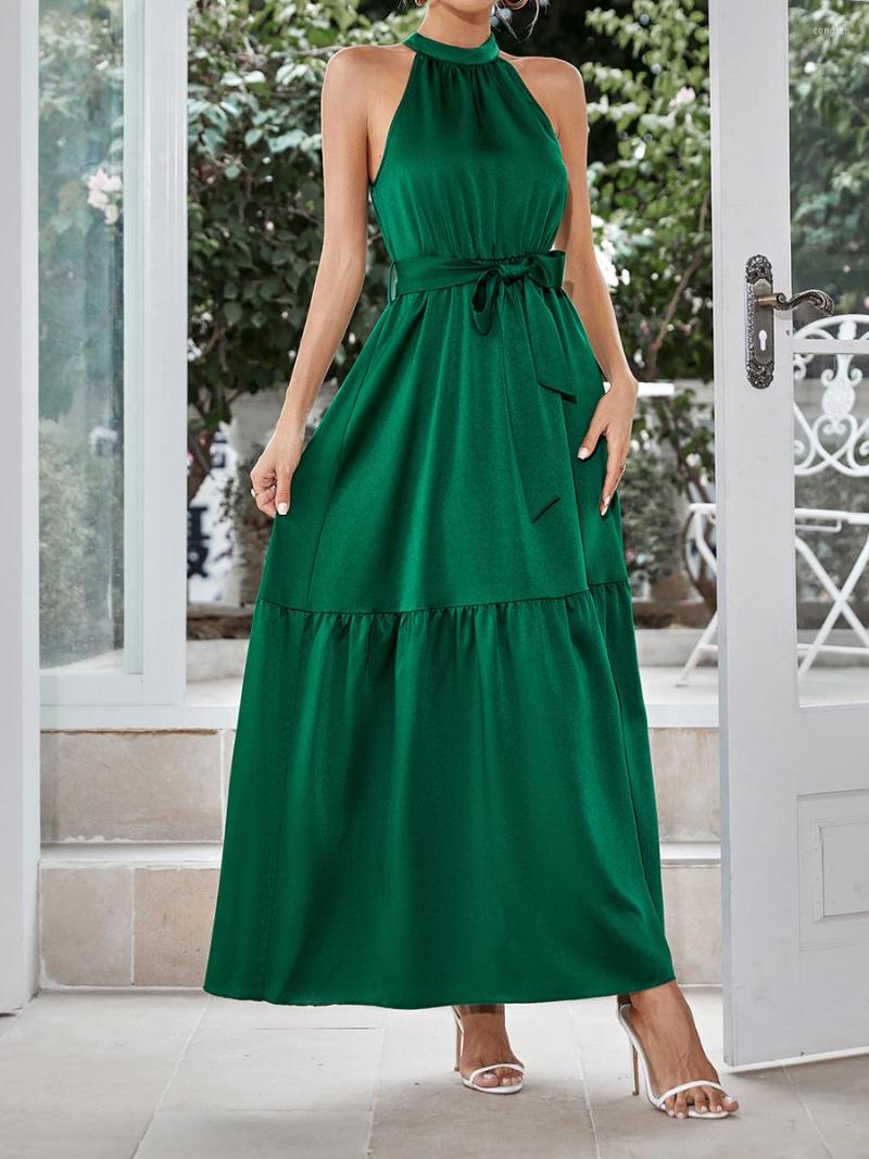 Casual Dresses Women Long Sleeveless Hanging Neck Solid Color Club Party A-Lined With Belt, Dark green
Casual Dresses Women Long Sleeveless Hanging Neck Solid Color Club Party A-Lined With Belt, Dark green