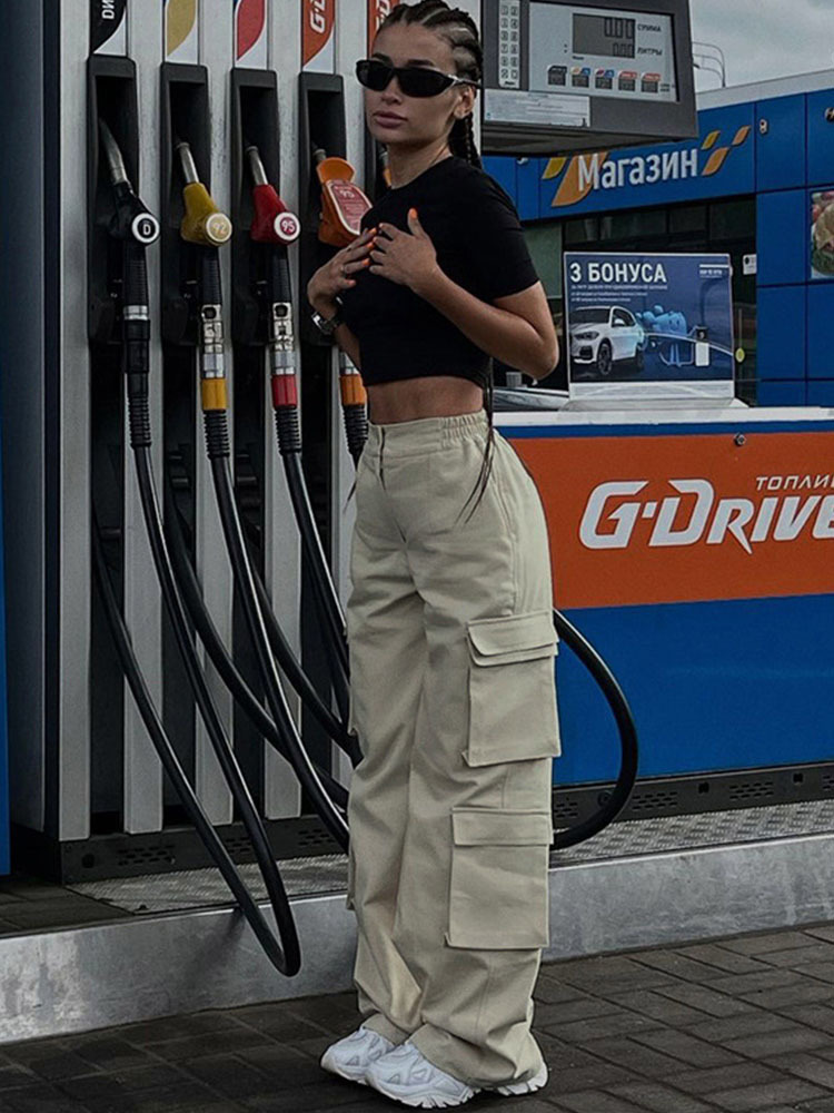 Women's Pants Capris Vintage 90s Cargo Pants Women Y2K Low Waist Trousers Straight Wide Leg Baggy jeans Hippie Joggers Trouser Femme Oversized Po