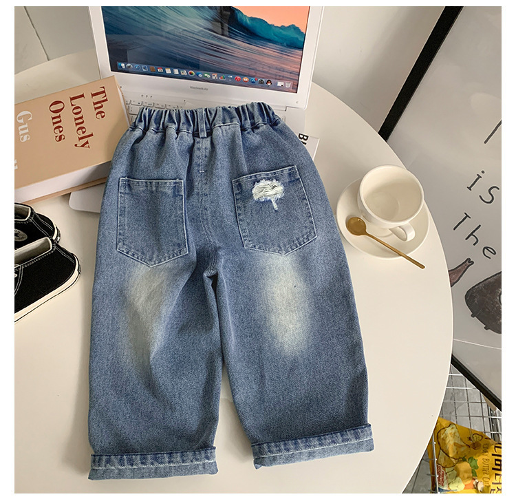 Jeans Spring Boys fashion ripped jeans Korean style Kids loose casual straight denim pants 230413