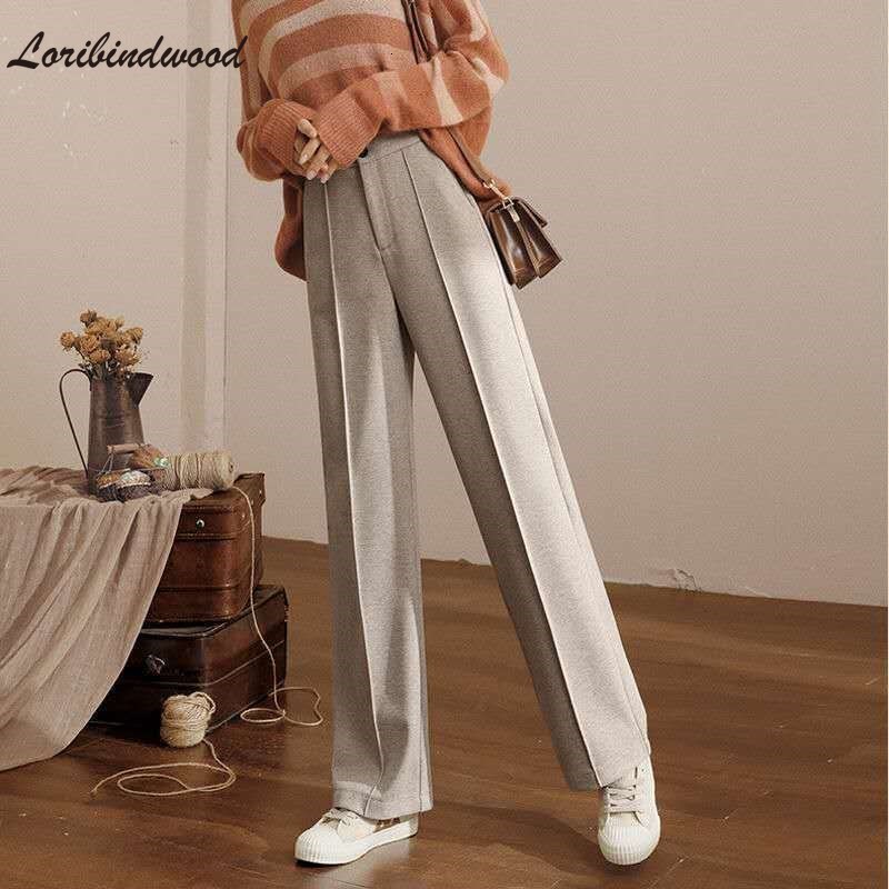 Women's Pants Capris Woolen Pants wool Women's Winter High-waist Wide-leg Pants Loose Casual Straight-leg Pants Are Thin and Fall Mopping Pa
