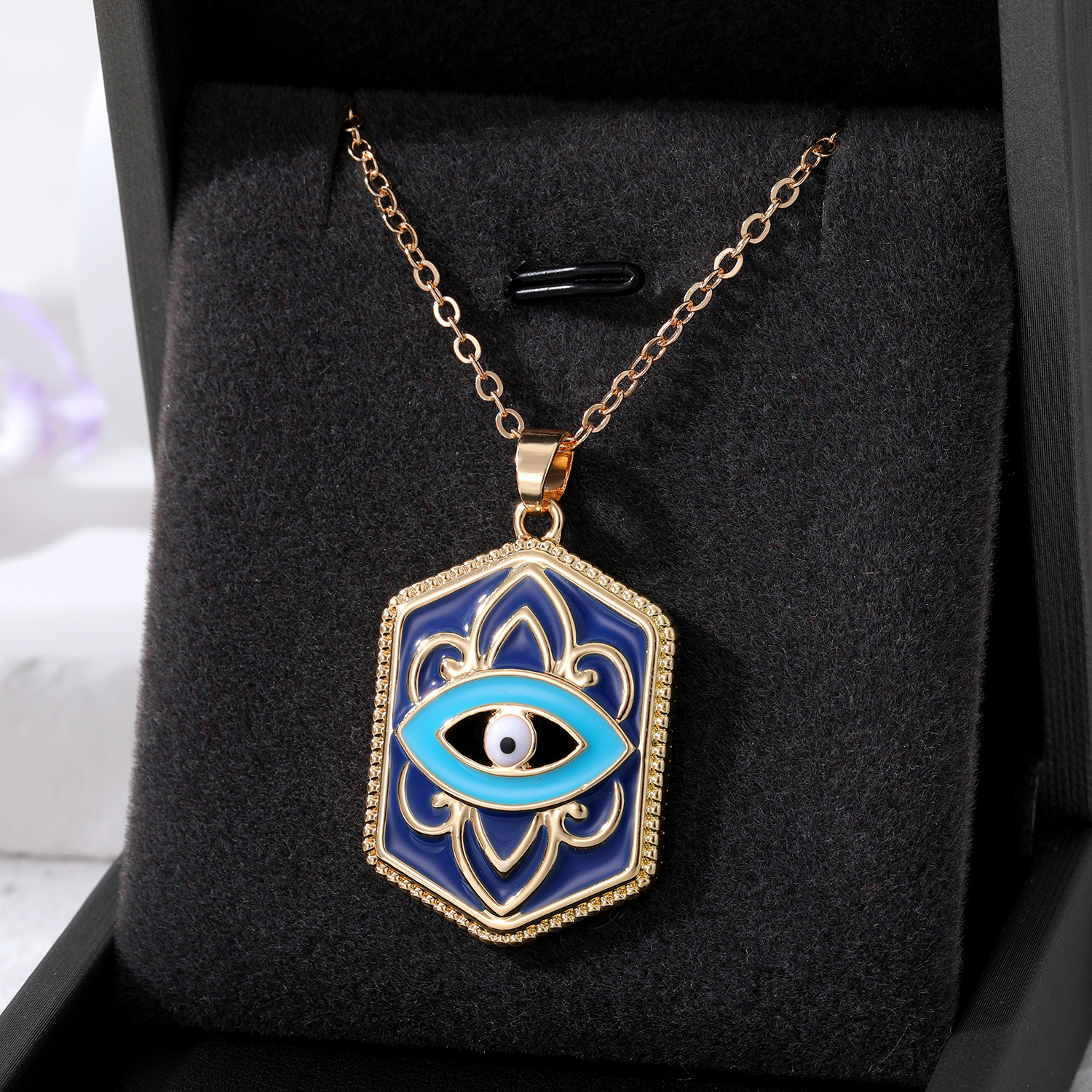 S3561 Geometric Evil Eye Pendant Necklace For Women Enamel Turkish Blue Eyes Choker Necklaces