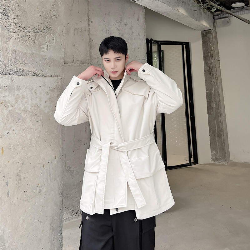 Men's Trench Coats Men Korean Casual Streetwear Fashion Belt Windbreak Coat Outerwear Net Celebrity Male Loose Commute Jacket Overcoat 230413Z