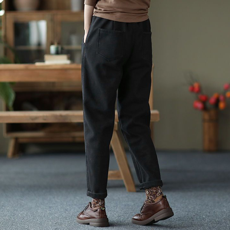 Women's Pants Capris Rimocy Vintage Plush Warm Pants Women Autumn Winter Wide Leg Loose Harem Trousers Woman Elastic Waist Casual Pants Female 23