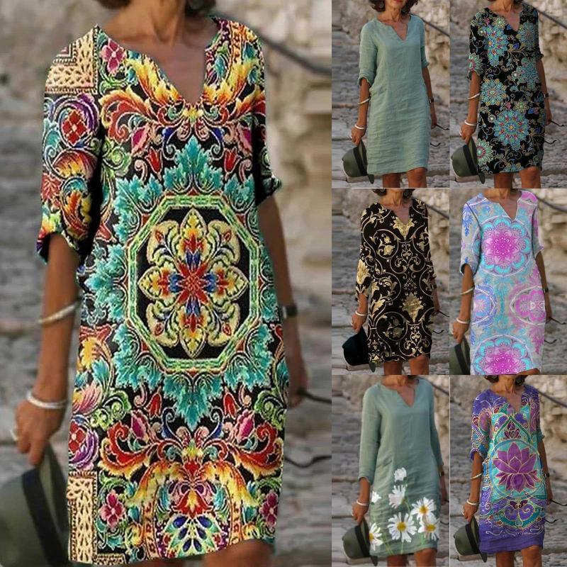 Casual Dresses Women Half Sleeve V-Neck Vacation Printed Short Mini Dress, Multicolor
Casual Dresses Women Half Sleeve V-Neck Vacation Printed Short Mini Dress, Multicolor