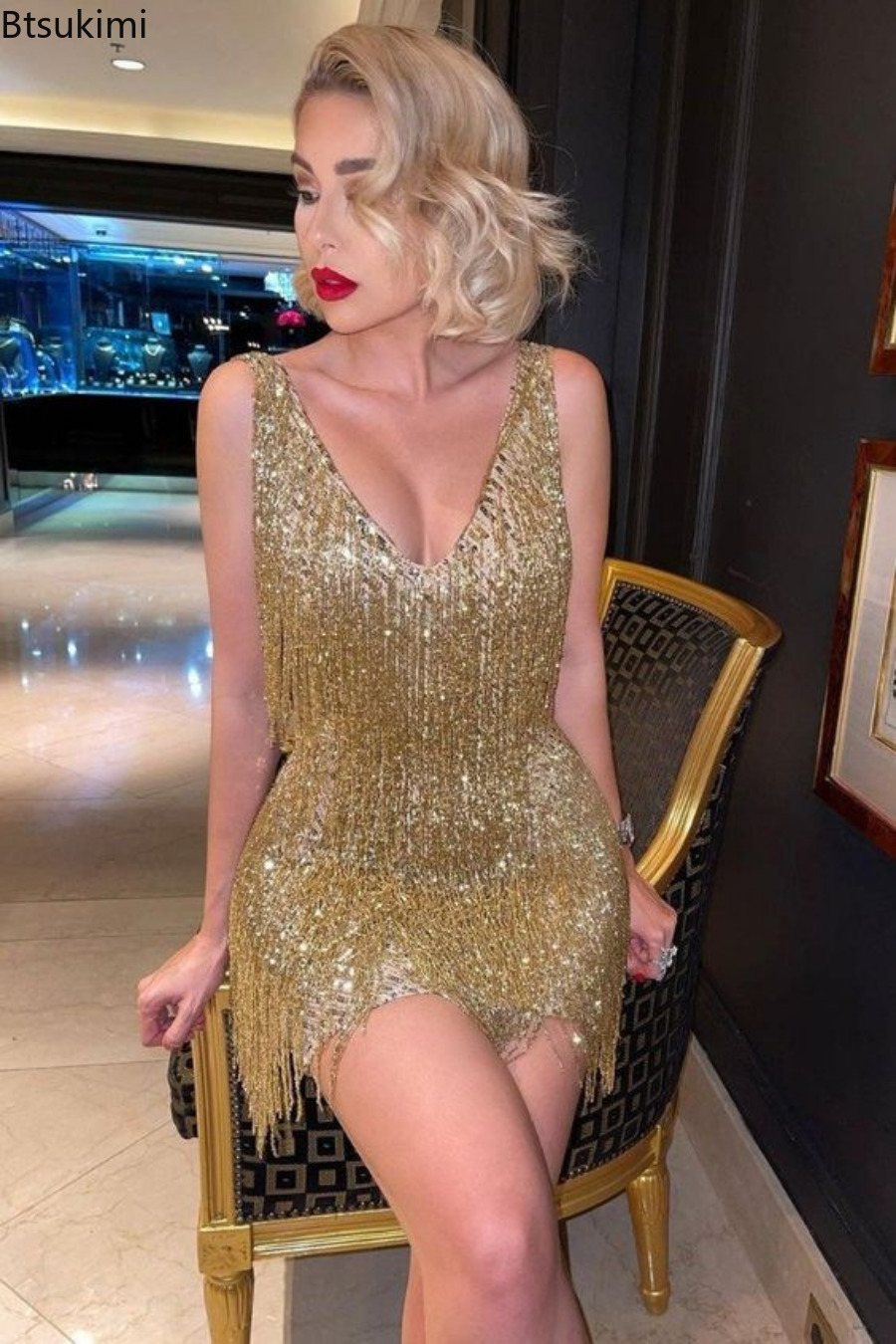 Casual Dresses Women Sexy Tassel Dress V Neck Backless Club Night Dresses Prom Ballroom Samba Fringe Dance Flapper Pencil Mini Dress S-5XL 230413