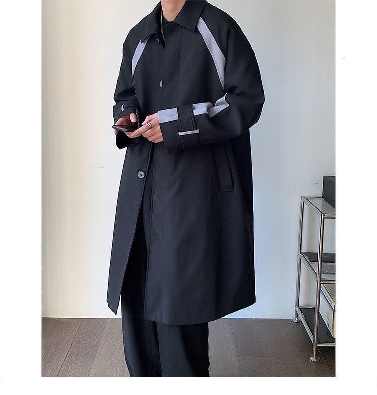 Men's Trench Coats Windbreaker Jacket Long Oversize Loose Streetwear Vintage Black High Street Casual Male Outerwear 230413