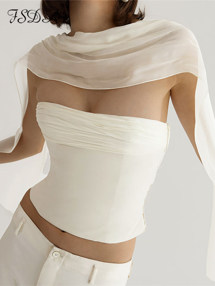Camisoles Tanks FSDA White Strapless Crop Top Women Bandage Summer Sleeveless Tube Tank Tops Sexy Backless Cami Party Elegant 230412