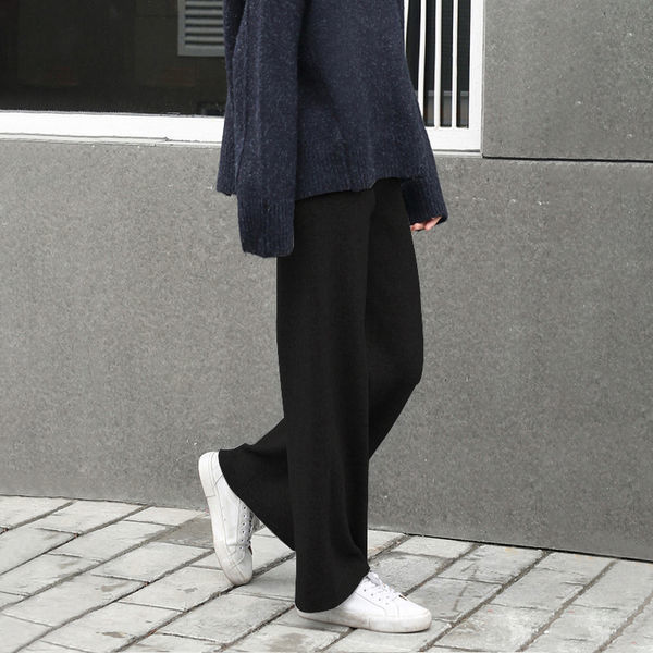 Women's Pants Capris Pants Autumn And Winter Knit Sweater Wide Legs Women Wear Loose Mop Slim High Waist Straight Pants Casual Pine Tight Mm Pant
