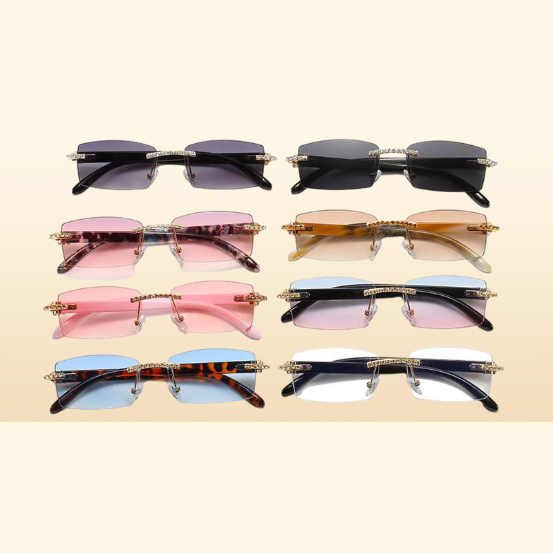 Retro Sunglasses Women Brand Designer Diamond Rimless Sun Glasses Shades Rhinestone Lens Ladies Frameless Eyeglasses