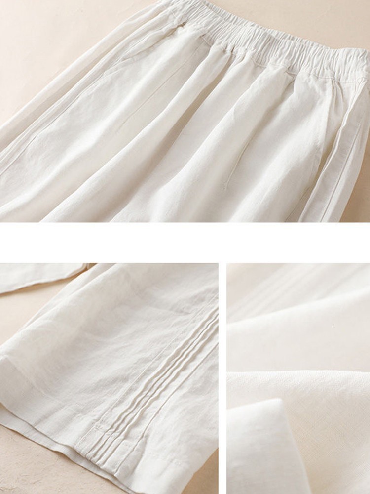 Women's Pants Capris Women Cotton Linen Casual Pants Arrival Spring Solid Color Elastic High Waist Loose Female Wide Leg Trousers D095 230413