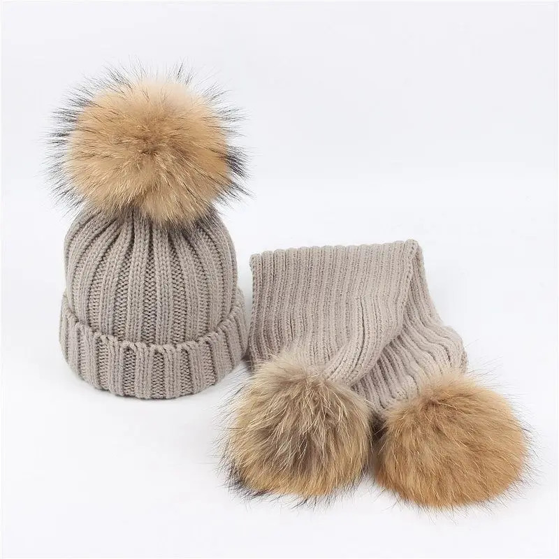 Scarves Wraps Winter Baby Boy Scarf Knitted Raccoon Fur Toddler Gilrs Hat Warm Children Clothes Windproof Kids Snow Wear Cute Child Clothing 231113