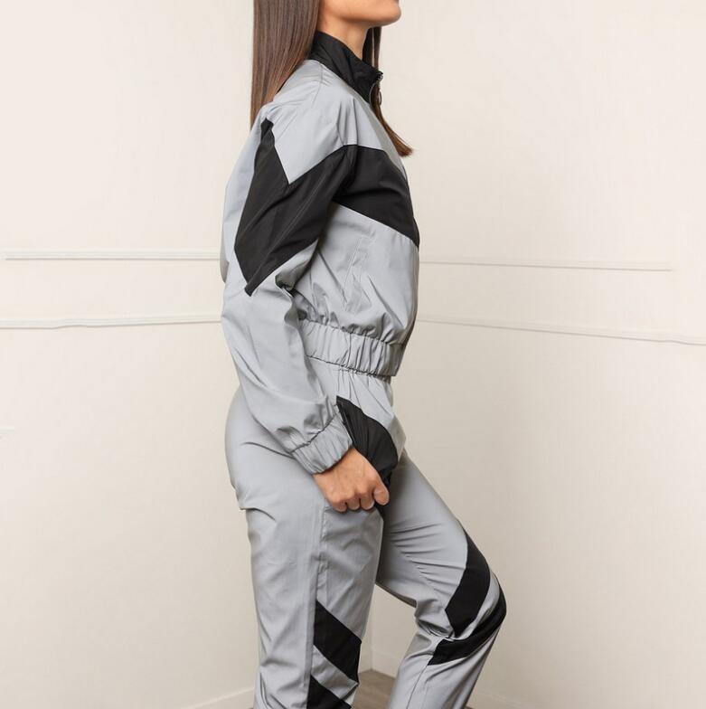 JM368 Women's Two Piece Pants long sleeve zipper Reflective jacket Women's Clothing