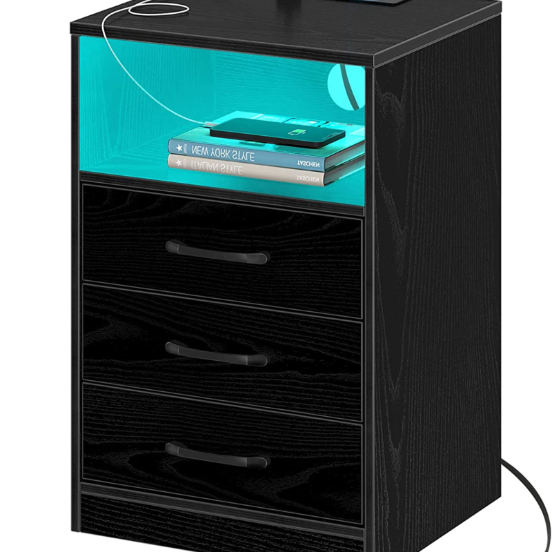 Nightstand with Wireless Charging Station and LED Lights, Modern End Side Table with 3 Drawers and Open Compartment for Bedroom, Black
Nightstand with Wireless Charging Station and LED Lights, Modern End Side Table with 3 Drawers and Open Compartment for Bedroom, Black
