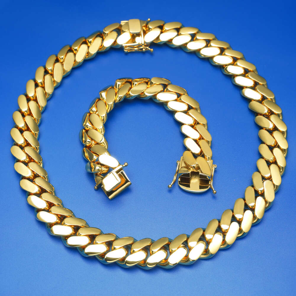14k 18k Gold Plated Mans bracelet iced out bracelet Miami Cuban link chain Stainless Steel Necklace Wholesale