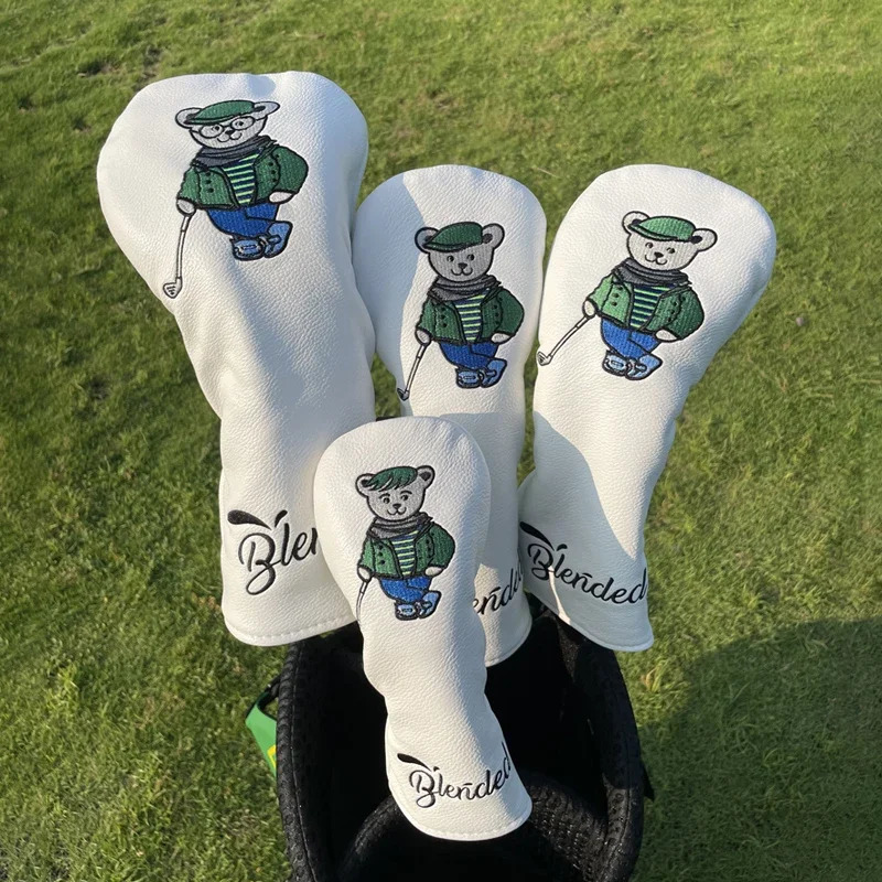 Other Golf Products 3 Colors Bear PU Leather Golf Club Headcover Set Golf 460CC Driver FW Fariway Wood Hybird Cover And Iron Cover Putter 231113