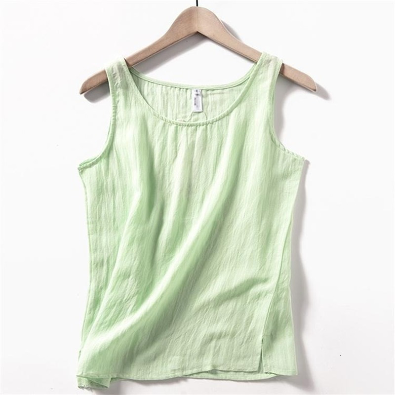 Camisoles Tanks Fashion Cotton Linen Women Tank Top Casual Loose Sleeveless O-neck Side Spilt Summer Tops Camis 120860WTA 230413