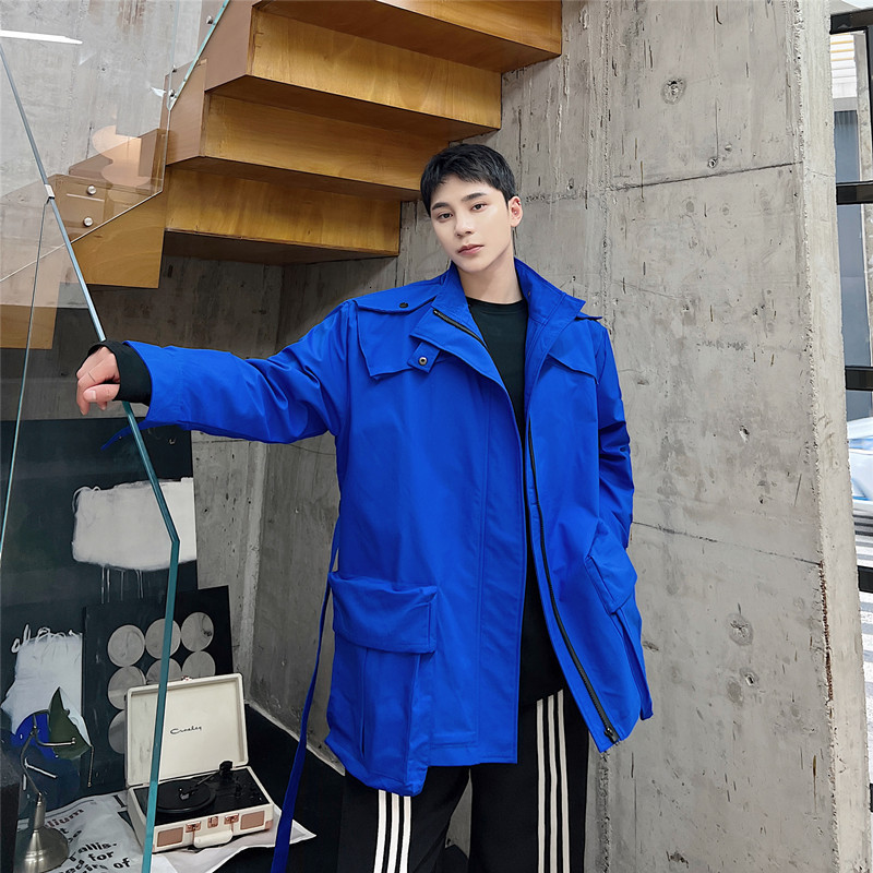 Men's Trench Coats Men Korean Casual Streetwear Fashion Belt Windbreak Coat Outerwear Net Celebrity Male Loose Commute Jacket Overcoat 230413Z