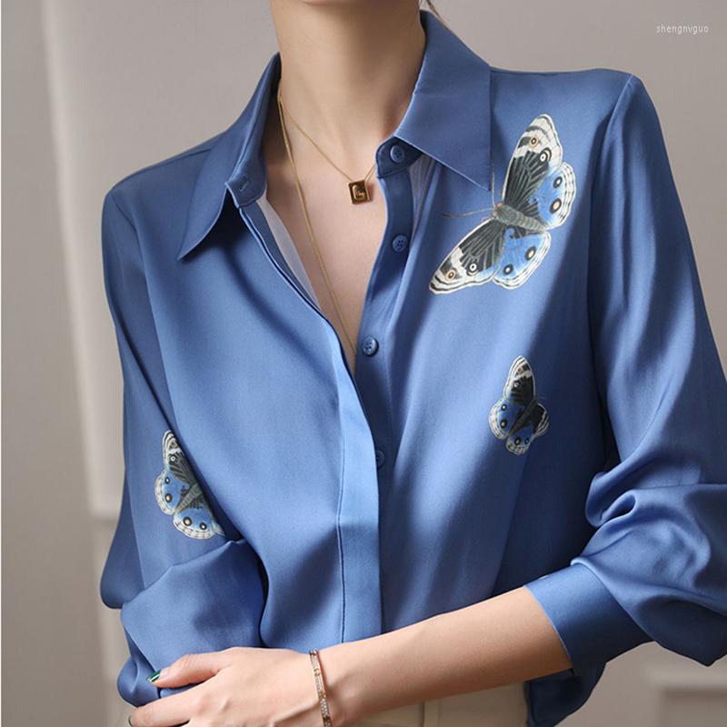 Women' Blouses Blue Satin Printed Blouse Fashion Women 2023 Long Sleeve Silk Casual Shirt Female Button Up Office Loose Lady Tops Elegant, Picture
Women' Blouses Blue Satin Printed Blouse Fashion Women 2023 Long Sleeve Silk Casual Shirt Female Button Up Office Loose Lady Tops Elegant, Picture