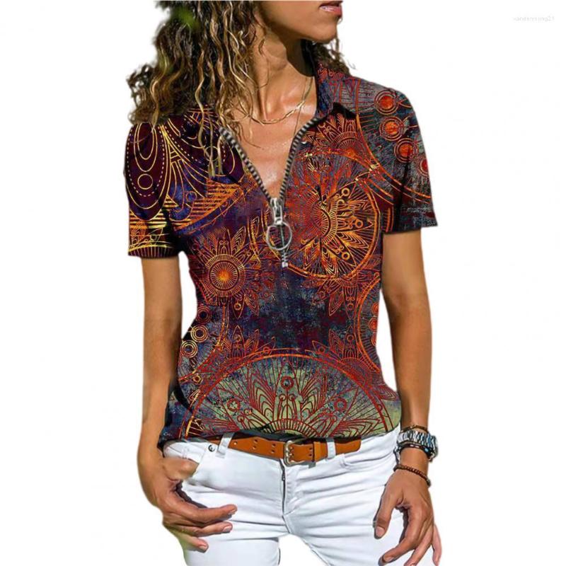 Women's Blouses Vintage Women Print Shirt Casual Short Sleeve V-Neck Zipper Loose Boho Summer Female Pullover Blusas Mujer De Moda 2023, Blue 
Women's Blouses Vintage Women Print Shirt Casual Short Sleeve V-Neck Zipper Loose Boho Summer Female Pullover Blusas Mujer De Moda 2023, Blue