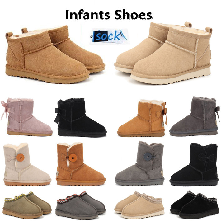 2024 Nourrissons Enfants Bottes Kid Tasman Pantoufles Enfants Neige Hiver Enfant Enfant Classique Ultra Mini Garçons Chaussons Fourrure Enfant Botte pour Filles Bébé avec Arcs Tazz Mules chaussure