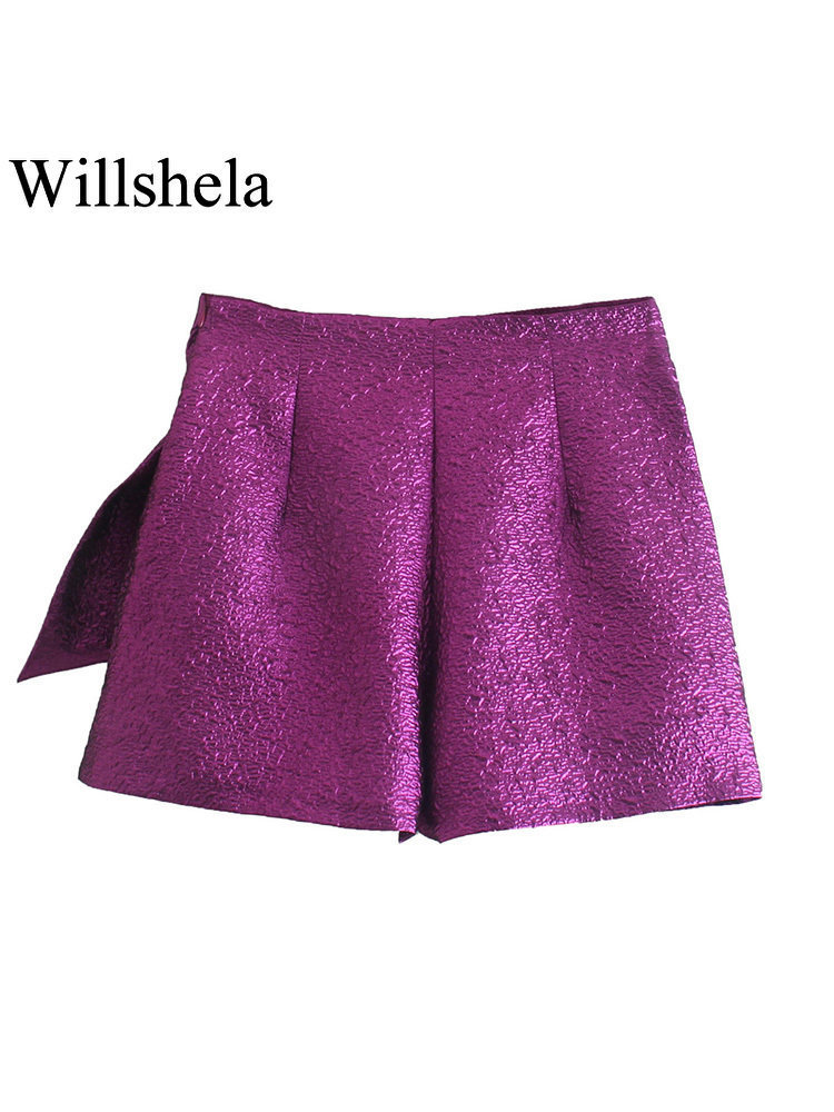 Women's Shorts Willshela Women Fashion Textured Skort with Bow Knot High-waisted Invisible Side Zipper Casual Chic Lady Woman Elegant Shorts 2304