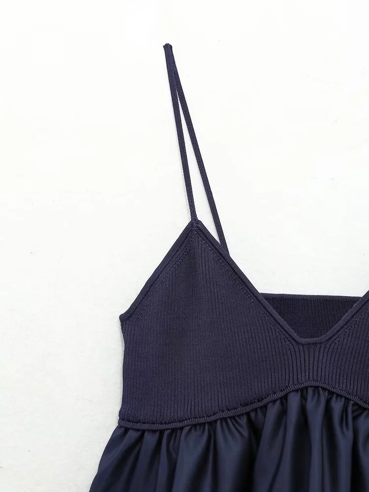 TRAF Blue Crop Women Ruffle Knitted Woman Off Shoulder Corset Top Female Streetwear Backless Sexy Tops Camisoles Tanks 230412