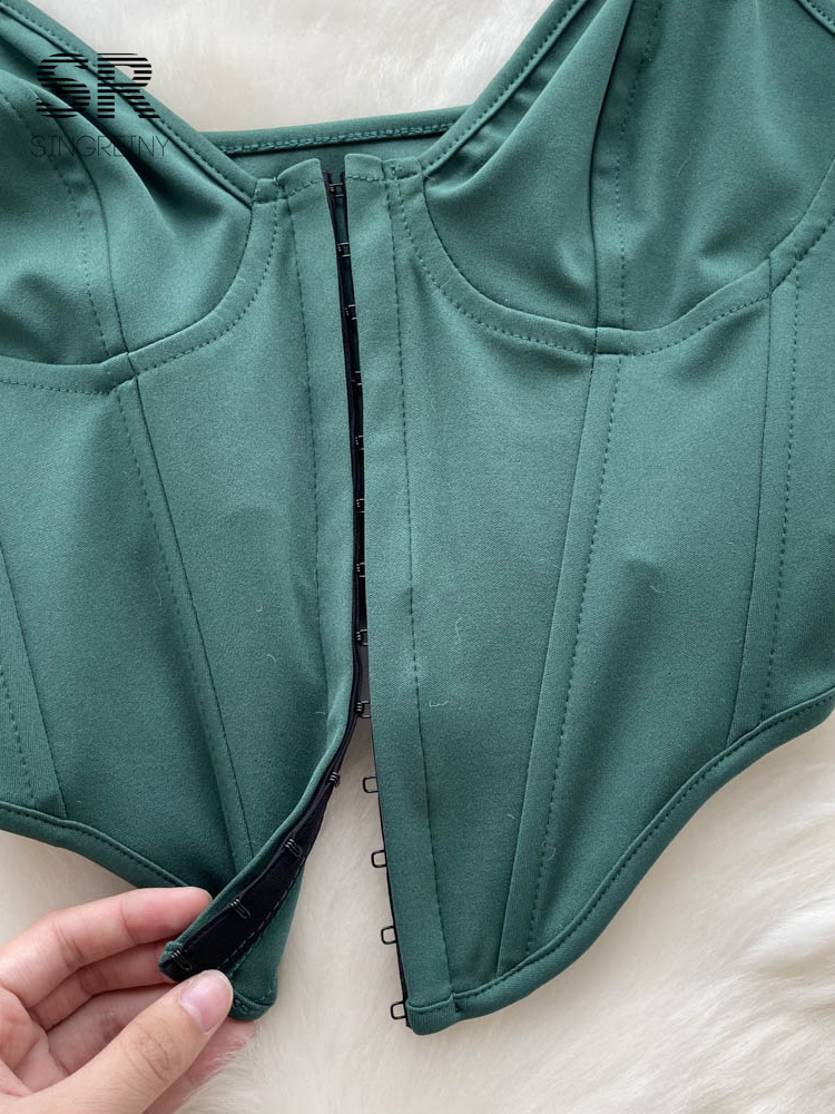 Camisoles Tanks SINGREINY Backless Zipper String Women Camisole Green Elastic Vacation Solid V Neck Fashion Ladies Slim Sexy Y2K Tank Top 230413