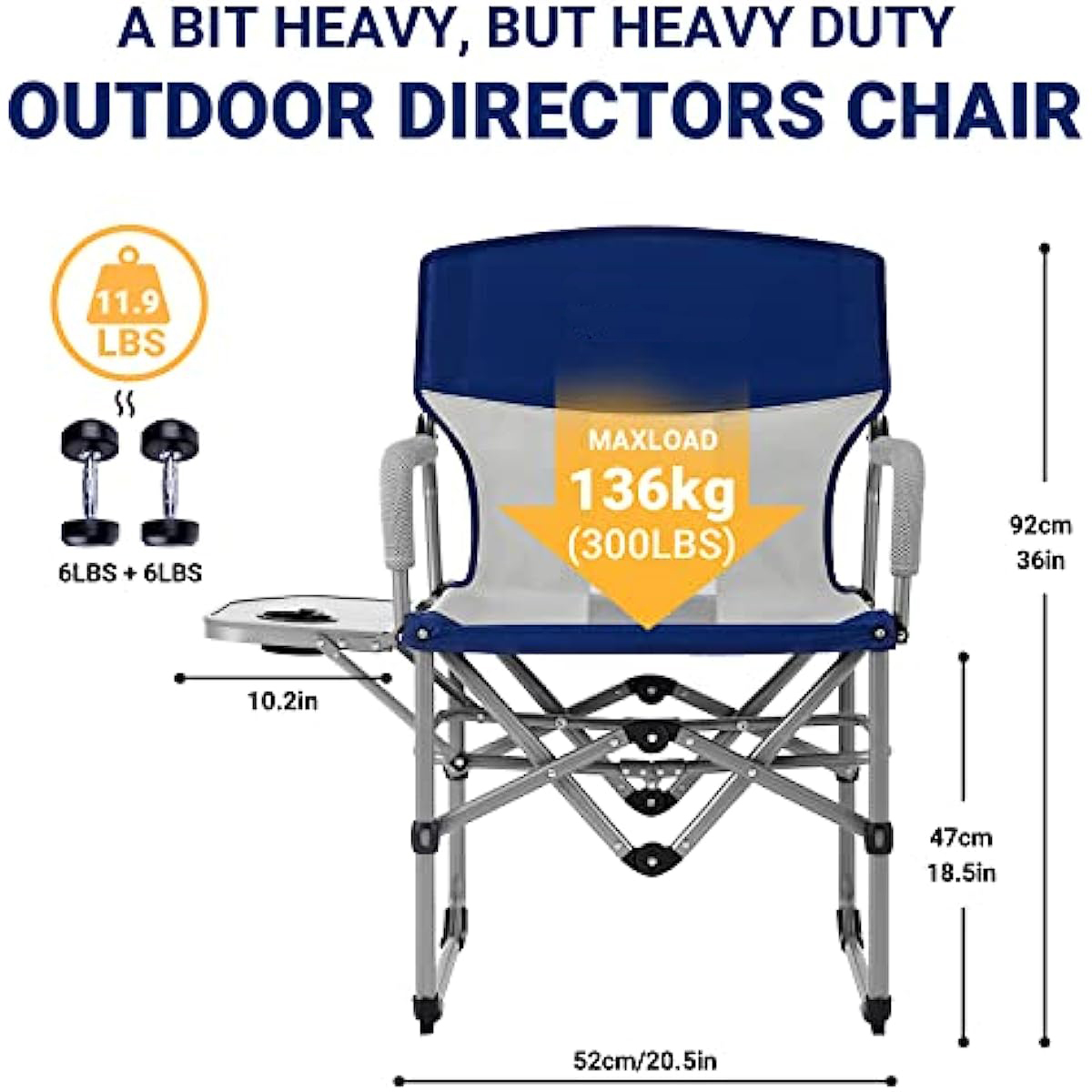 Folding Camping Chair Heavy Duty Portable Directors Chairs for Adult with Side Table Mesh Back Compact Style for Outdoor Outside Lawn Sports Fishing