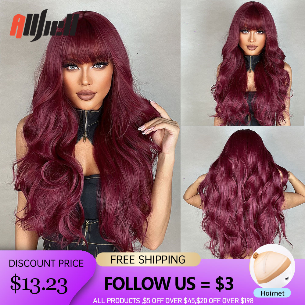 Cosplay Wigs Wine Red Synthetic Wigs Burgundy Long Wavy Wigs with Bangs for Black Women Cosplay Daily Natural Hair Wig Heat Resistant Fiber 230413, Wig lc2024-1
Cosplay Wigs Wine Red Synthetic Wigs Burgundy Long Wavy Wigs with Bangs for Black Women Cosplay Daily Natural Hair Wig Heat Resistant Fiber 230413, Wig lc2024-1